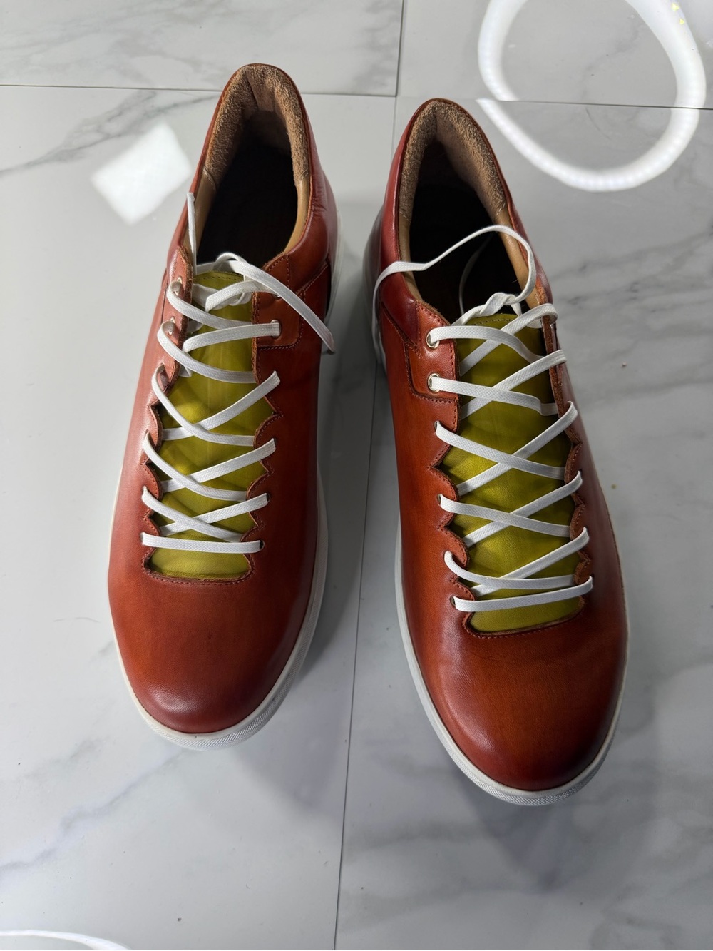 Men's Leather Sneakers in Brown with Yellow Tongue